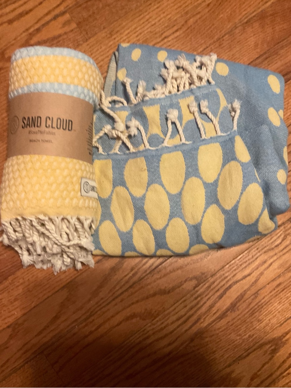 2 New Sand Cloud Beach Turkish Towels, Yellow & Light Blue Beach - Picture 2 of 6